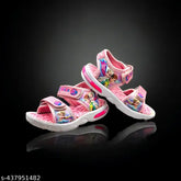 Chic baby pink patent leather sandals with EVA sole, featuring printed net design and secure velcro fastening, ideal for trendy kids aged 2-14 years